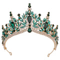 Fashion Emerald Bride Crown Set Bridal Wedding Gold Plated Princess Jewel Pageant Crown for Bride Gift Crystal Zirconia Crowns