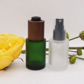 Flat Shoulder Green 30ml 100ml 1 oz Glass Dropper Bottles with Dark Wooden Push Button Dropper