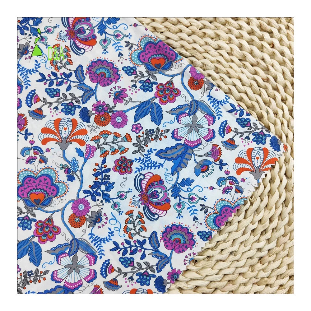 Digital Printed Cotton Skirt Poplin Fabric Custom Floral Flower Pattern for Dress or Shirt Use No MOQ