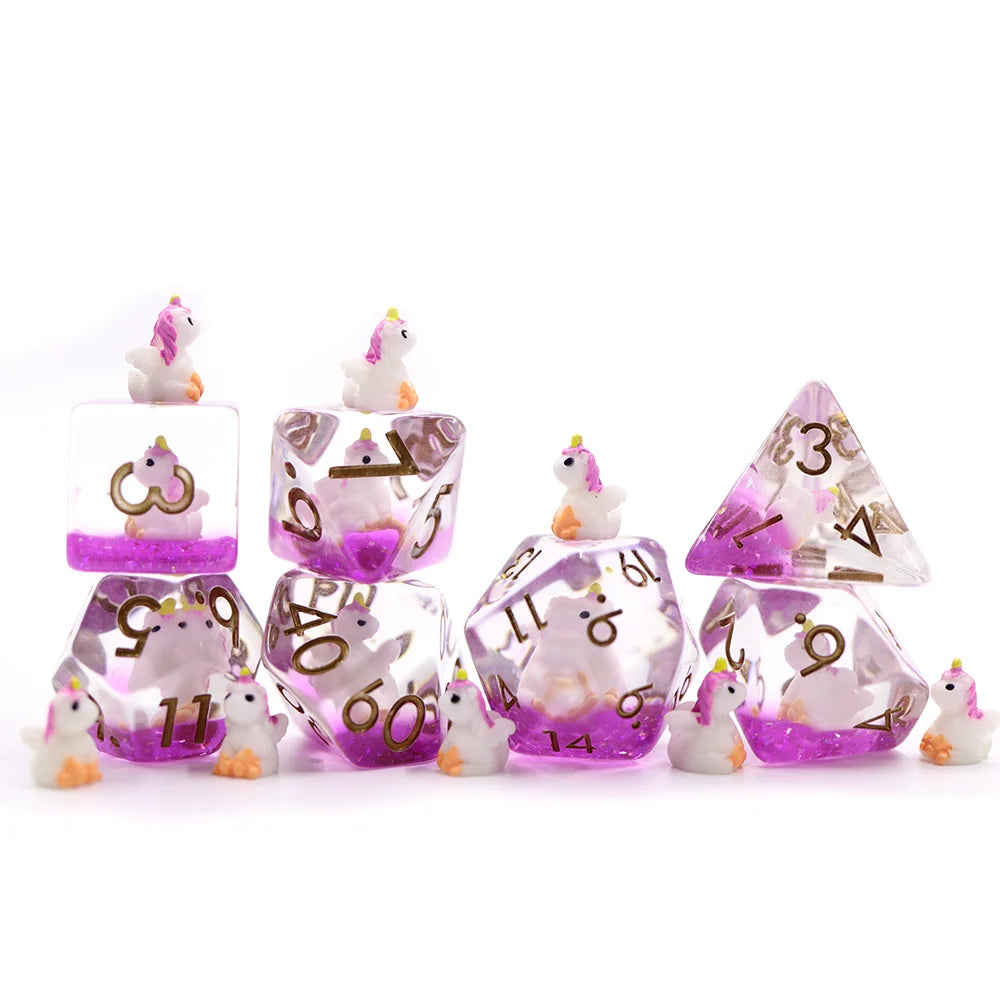 Multiple Size Resin Transparent Color Polyhedral Pink Unicorn Dice Set D6 Acrylic Plastic Custom Logo Clear Dice Dnd Game