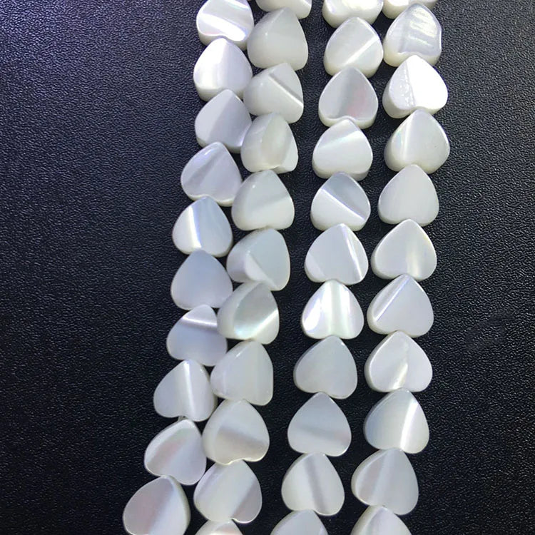 SP4238 White MOP Shell Heart BeadsMother of Pearl Heart Shaped Beads