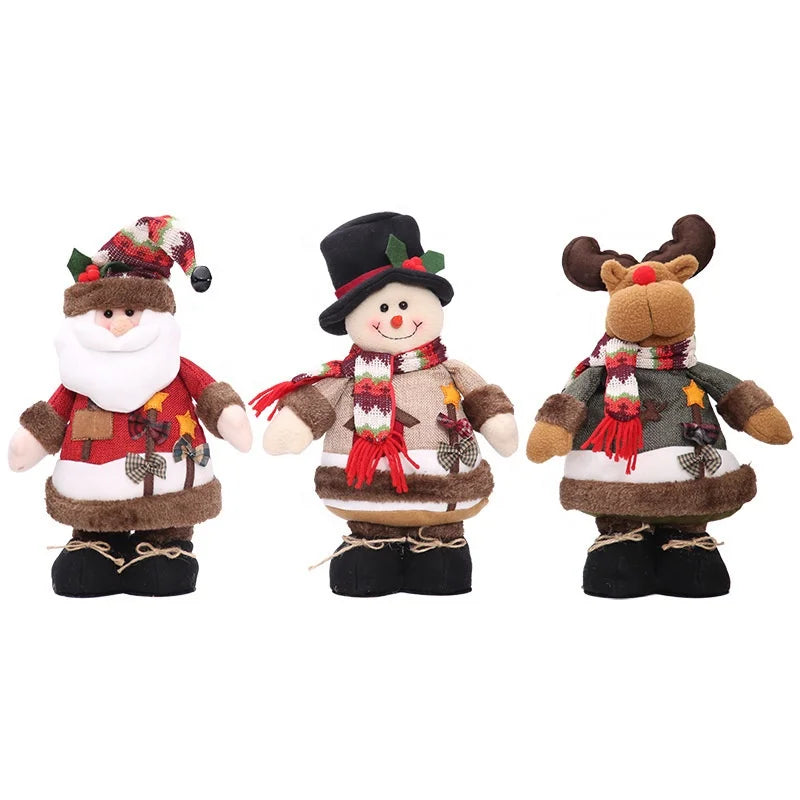 Christmas Snowman Elk Standing Figure Doll Santa Claus Fabric 34x20cm Hotel Shopping Mall Decorations Gift Props