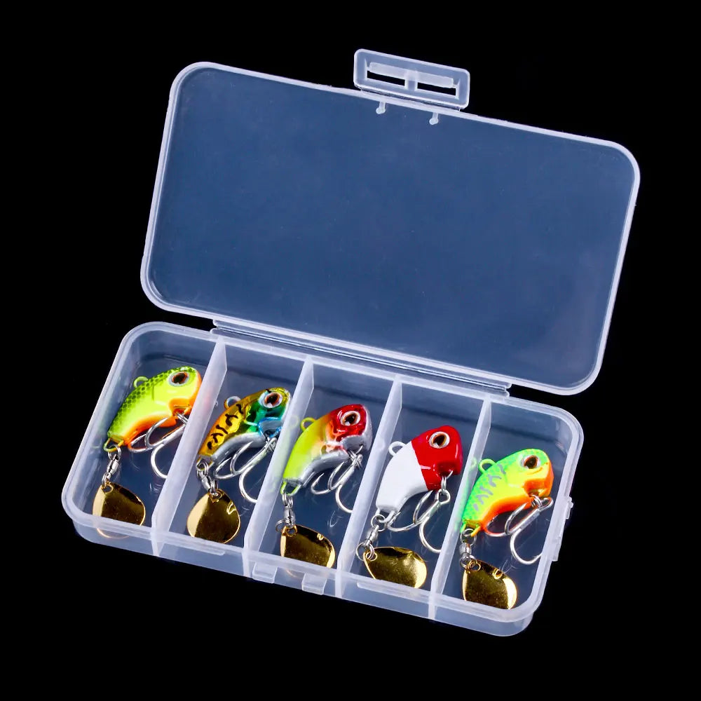 Wholesale 5pcs/box 2.7CM 10.8G Metal Vib Fishing Lures Combo  Metal Fish Wobbler Vibrating Lures Set