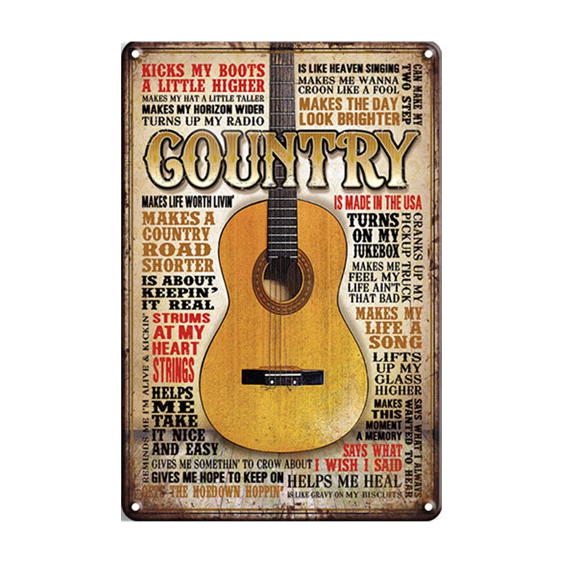 Country Music Metal Plate Retro Sign Rock Band Picture Vintage Tin Poster Wall Art Decor for Music Cafe Pub Club Bar