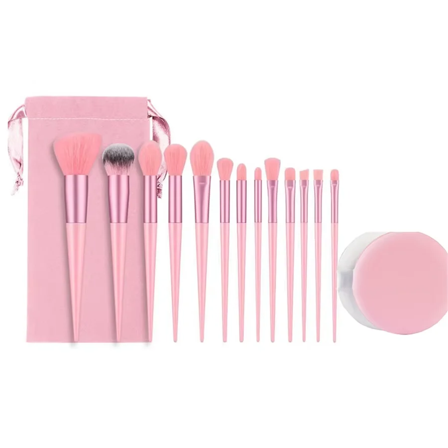Hot Sale Kabuki Foundation Face Powder Blush Eyeshadow Brushes Make up Brush Makeup Brush Set with Bag New Arrival 13pcs Green MegaBDM