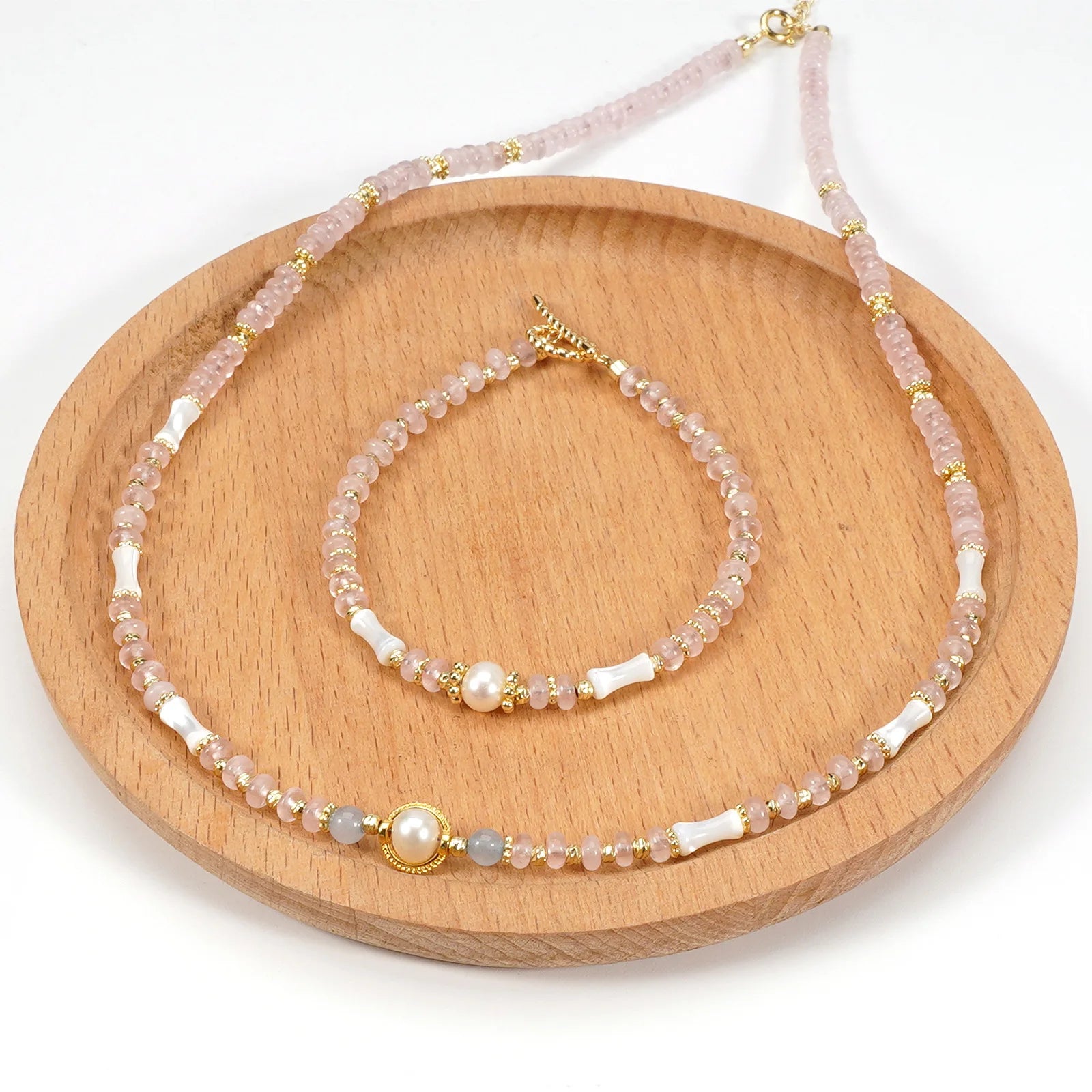 Minimalist Natural Rose Quartz Stone Necklace for Women Freshwater Pearl Charm Bracelet Healing Crystal Necklace Fashion Jewelry