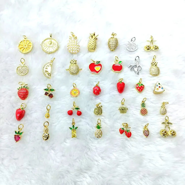 CZ9076 Mini 3D Enamel Lemon Pizza Cherry Pineapple Durian Dragon Fruit Strawberry Colorful Charm Pendant for Kids Jewelry Making