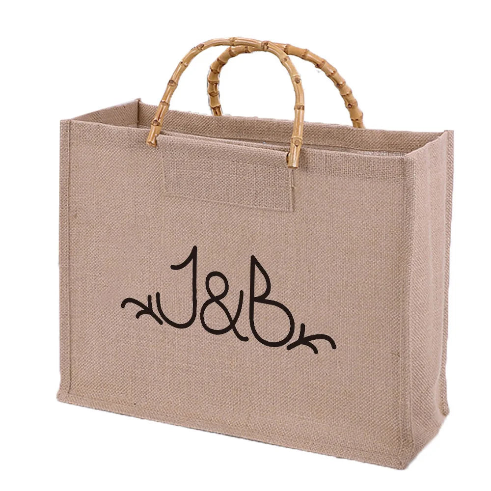 OEM Factory Designed Natural Bamboo Handle Supplier Shopping Bag Burlap Jute Tote Bag Logo Printed Custom Grocery Gift Bag Eco