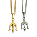 Fashion Punk trident Pendant Ancient Greece 18K Gold Plated Jewelry Men Stainless Steel Sea king trident Necklace
