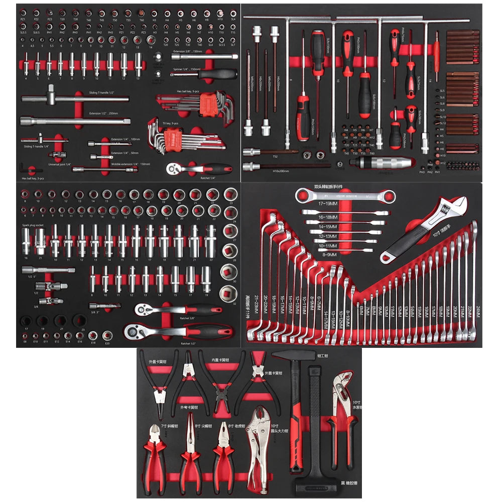 324 Pcs Hand Tools Sets for Car Repair CRV Hand Tools Hammer Knife Wrench Combination with Toolbox Carton Box Cabinet 2 Years