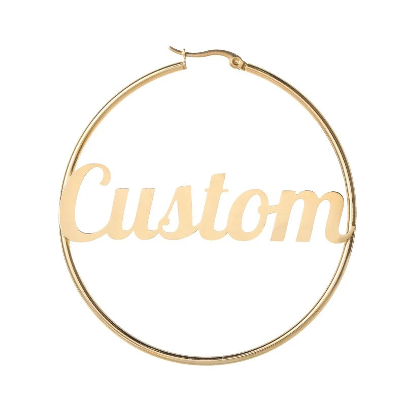 Best Gift Stainless Steel 14K Gold Plated Hoop Name Plate  Earrings Silver 18K Gold