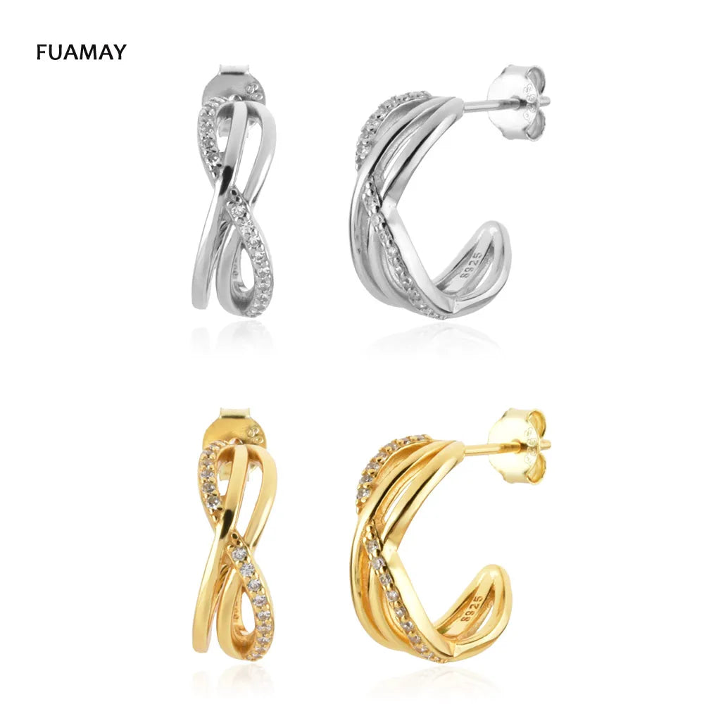 FUAMAY Wholesale Jewelry China Large Meld Cross Gold Hoop Earrings White CZ Diamond Silver Infinity Earring Hoops