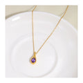 New Arrival Dainty Purple Cubic Zirconia Waterdrop Pendant Necklace for Women 18K IP Stainless Steel Link Chain for Anniversary
