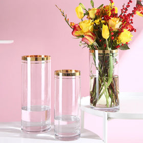 Modern Minimalist Art Deco Design Crystal Vase with Transparent Gold Edge Luxury Tabletop Flower Glass Home Decor ZHUODI