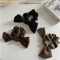 Korean New Fabric Simple Solid Color Bow Satin Scrunchies Hair Tie Women Geometric Type Temperament Hair Scrunchies for Girls