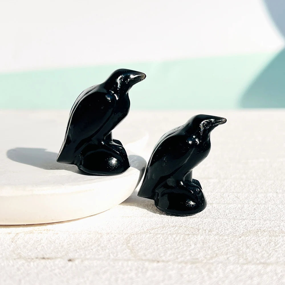 Factory Wholesale Natural High Quality Crafts Hand Carved Obsidian  Raven Crystal Healing Stones for Decoration