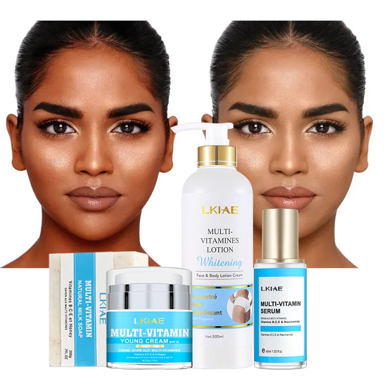 OEM ODM Fast Whitening Vitamin C Sets Whitening Goat Milk Soap Body Lotion Serum Face Whitening Cream Set