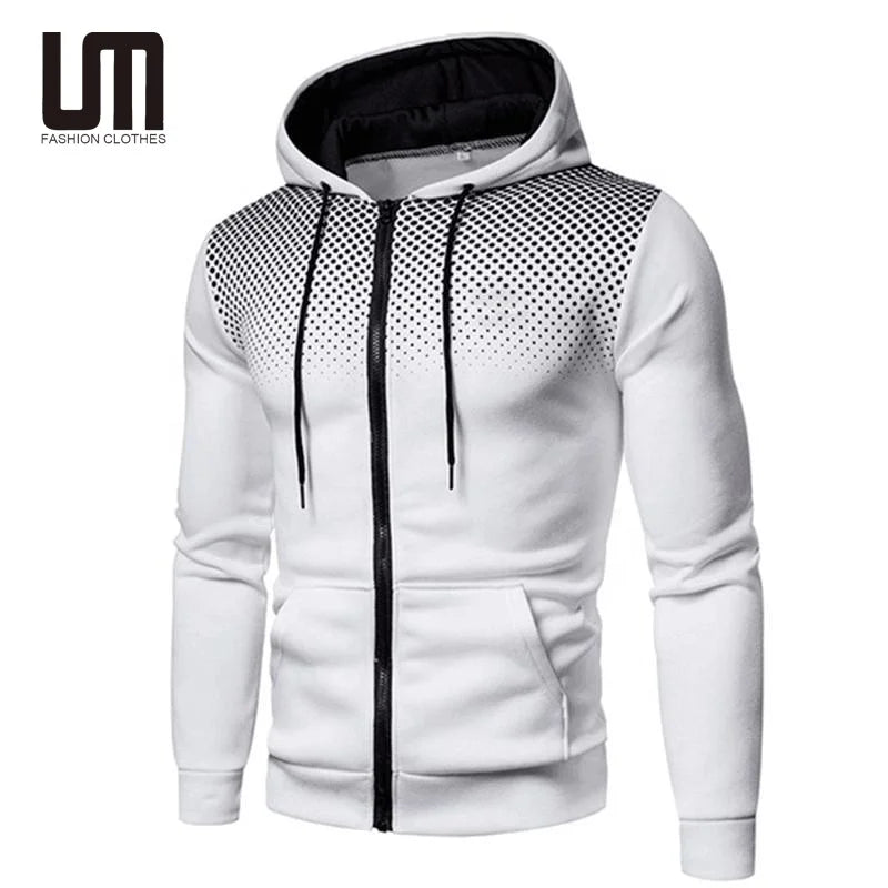 Liu Ming 2025 Autumn Men's Casual Outdoor Hoodie Slim Zip-up Sweatshirt with Solid Pattern and Yarn-dyed Collar