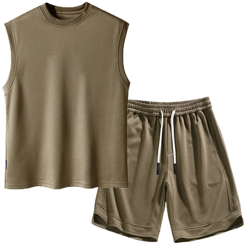 Summer Breathable Men's Sleeveless Vest and Shorts Set 2 Piece Gym Sweat Suits Outfits Jogger Set Tracksuits for Men