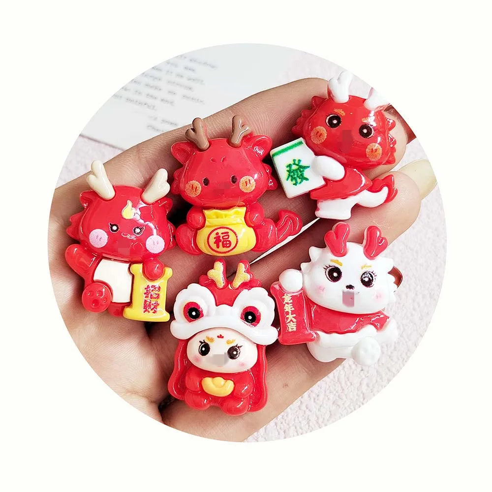 Lunar New Year Decoration Chinese Red Dragon Resin Cabochon Scrapbooking DIY Jewelry Craft Decoration Accessories
