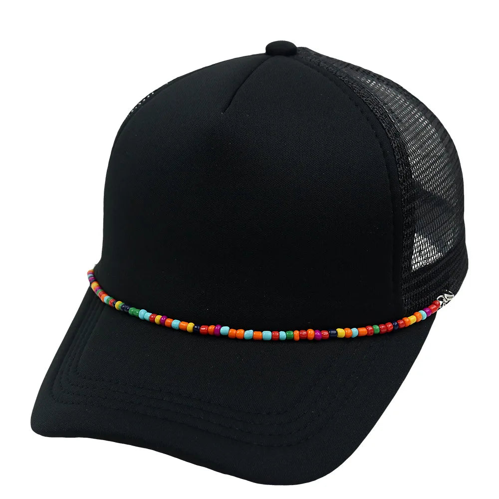 OEM Sport Personalized Custom Printed Embroidery Logo Colorful Chain Foam Trucker Hat 5 Panel Summer Beach Mesh Caps
