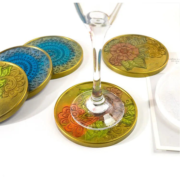 YS DIY Divination Coaster Baking Pattern Round Molds Silicone  Household Pendant Table Decoration Accessories Tray Plaster Tools