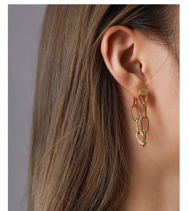 Girls Love Stainless Steel Large Big Link Chain Tassel Hoop Stub Earrings