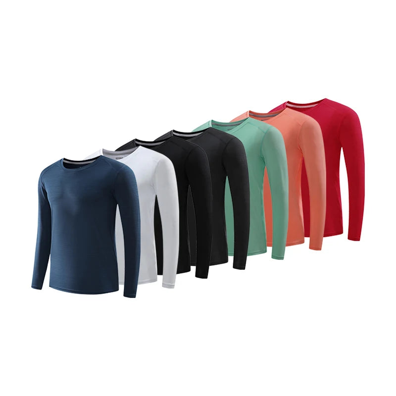Wholesale Custom Printing Men's Long Sleeve Dry Fit Gym T-Shirt Polyester Spandex Knitted Fabric Formal Style