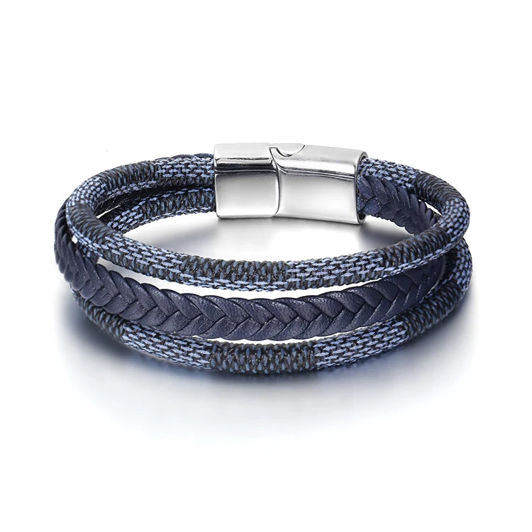 New Simple Braid Leather Bracelet Jewelry Wholesale Multi Layer Men Magnetic Clasp Leather Bracelet for Gift