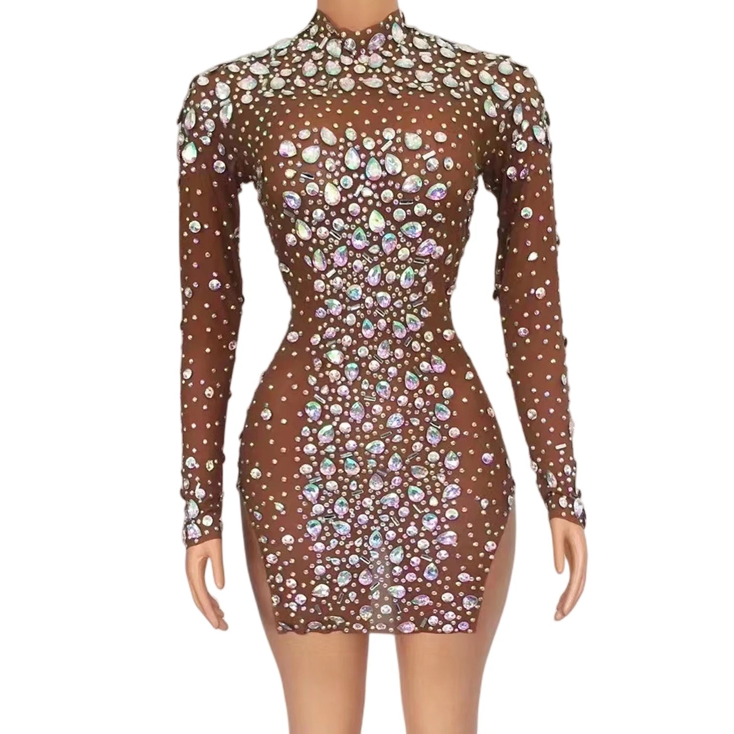 Luxury Perspective Mesh Crystal Wedding Party Ball Gown Plus Size Ladies Bodycon Short Prom Dress Women Mini Night Club Dress