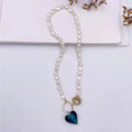 Women Jewelry Heart Shaped Blue Crystal Pendant Charm Choker Necklace Nature Freshwater Baroque Pearl Necklace