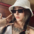 Women Small Square Metal Hinged Circle Sunglasses with White PC Frame UV400 Protection Hip Hop Style