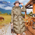 Winter New Goose Down Jacket Fashion Windproof Tie Long Warm Winter Clothes for Women