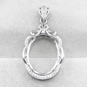 Sterling Silver 14*18mm Semi Mount Pendant Empty Frame Blank Support Setting S925 Base Holder Without Center Stone for DIY Inlay