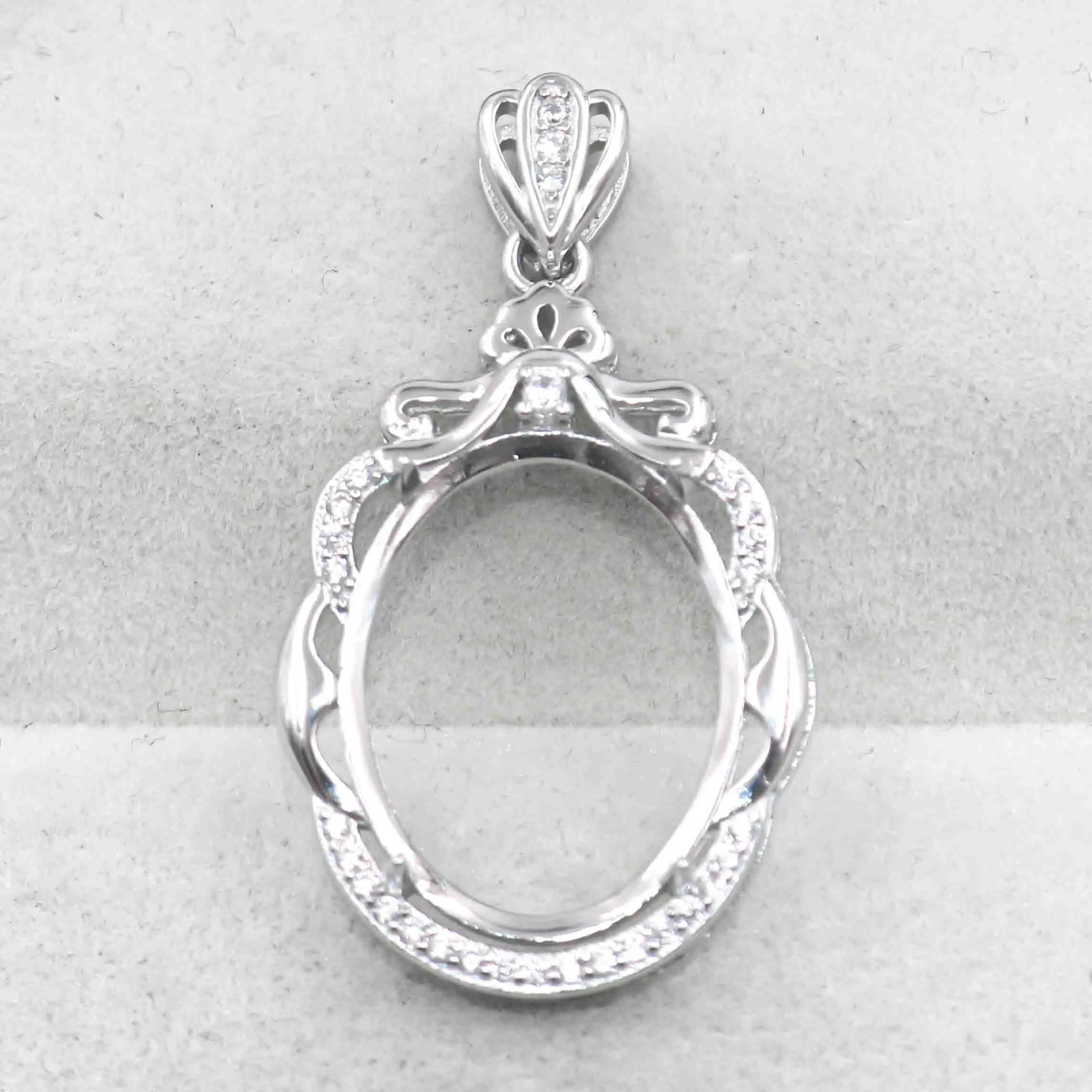 Sterling Silver 14*18mm Semi Mount Pendant Empty Frame Blank Support Setting S925 Base Holder Without Center Stone for DIY Inlay