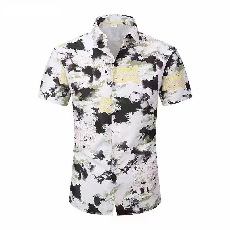 Beath Holiday Men's Cotton Brand Hawaiian Shirt Short Sleeve Floral Button Down Casual Hawaiian Shirt Woven Shirt