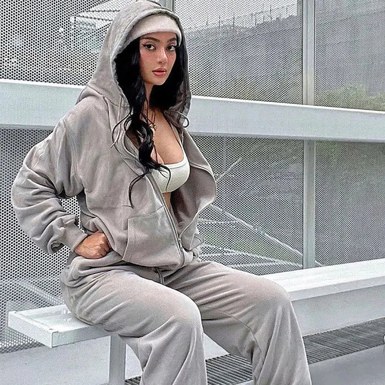 2022 INS Style Soft Cotton Heavy Thick Hoodies Zipper Women Custom Logo Print Blank Oversized Hoodies Tracksuit