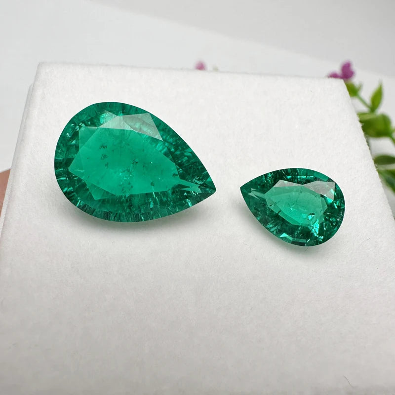 Wholesale Price Lab Created Hydrothermal Emerald Loose Gemstones Muzo Green Pear Cut Synthetic Colombian Emerald Stone
