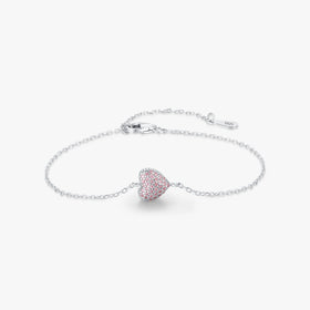 Chain Link for Women Jewelry Romantic Anniversary Gift 925 Sterling Silver Light Pink Zircon Heart Adjustable Bracelet
