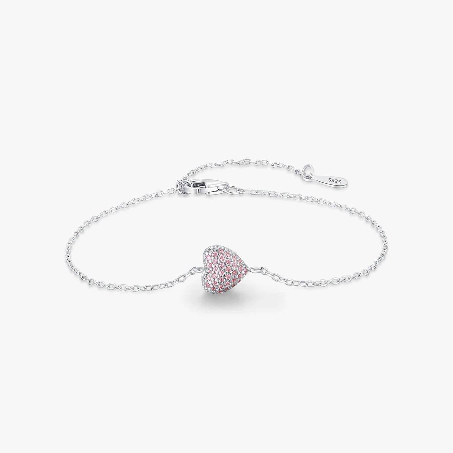 Chain Link for Women Jewelry Romantic Anniversary Gift 925 Sterling Silver Light Pink Zircon Heart Adjustable Bracelet