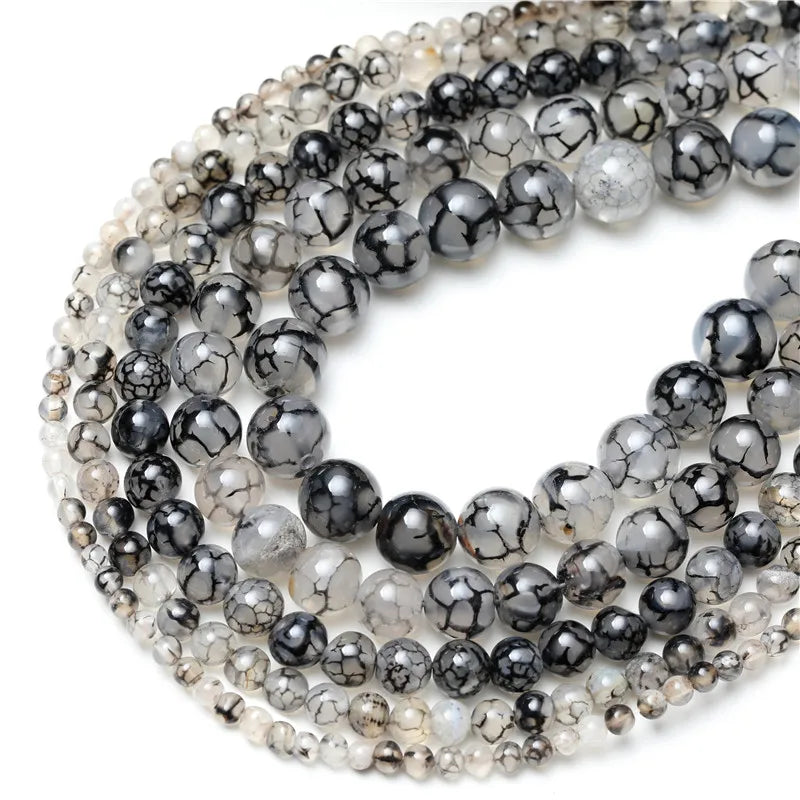 Wholesale High Quality Natural Stone Black Dragon Vein Agates Loose Round Beads for Jewelry Making
