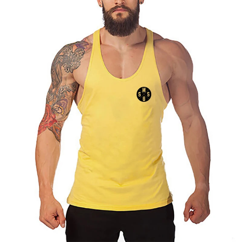 Custom Logo Summer Fitness Bodybuilding Mens Sportswear Cotton Loose Y Back O-neck Sleeveless Shirts