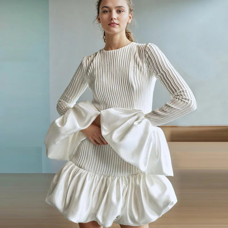 Boutique Wholesale 2026 Autumn New Fashionable French Long Sleeved Round Neck Ruffled Women's Dress