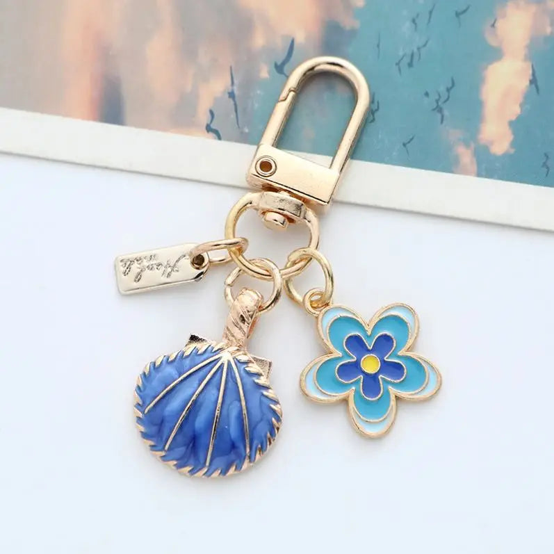 Fashion Color Flower Pearl Beach Key Chains Souvenir Key Rings Hanging Bags Pendant Keyring Heart Sea Shell Keychain Women Gifts