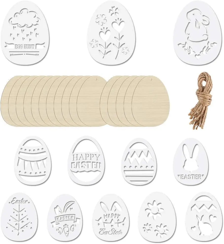 Wooden Crafts Easter Egg Bunny Party Decoration DIY Creative Egg Pendant Wooden Festival Pendant Easter