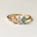 Simple Exquisite Stainless Steel 18K Gold Diamond Set Natural Stone Birthstone Ring Jewelry for Women