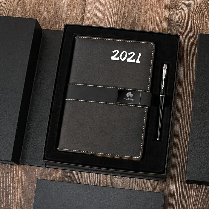 Luxury VIP Client Fast Delivery Fitness A5 Hardcover Journal Manufacturers Planner Pu Leather Notebook and Pen Gift Set