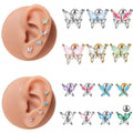Wholesale 20G Surgical Steel Butterfly Stud Earrings Cartilage Helix Piercing Body External Thread Zircon Stainless Steel