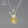 Lotus Fun Handmade 925 Sterling Silver Chinese Element Fresh Water Pearl Winter Flower Pendant Necklace Luxury Jewelry for Women