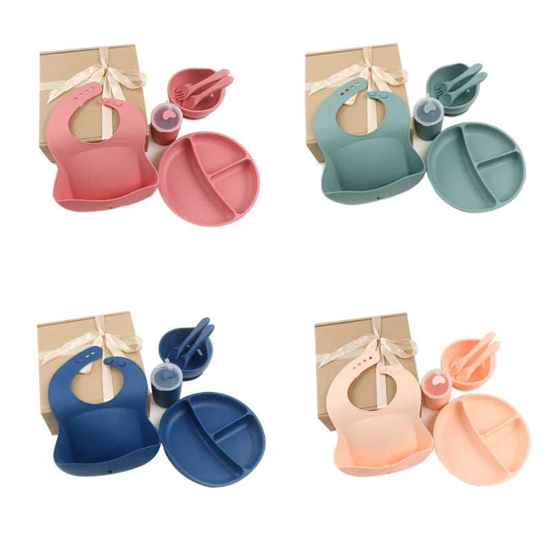New Silicone Babi Products Cutlery Dishes Feeding Dinner Kids Dining Eating Bowl Spoon Baby Food Sucton Plate Tableware Sets